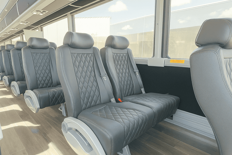 interior of West Des Moines Coach Bus Service charter bus